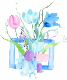 水彩绘画花卉手绘透明素材