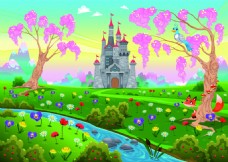 梦幻城堡卡通矢量素材