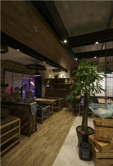 日式时尚文雅木制隔断餐厅工装装修效果图