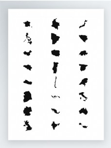 世界地图世界各国地图剪影图标集