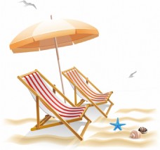 夏日海边休闲度假游泳沙滩躺椅太阳伞