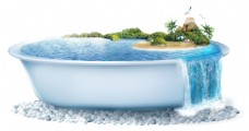蓝色流水盆景png元素素材