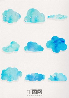 云水水彩蓝色云朵装饰图案