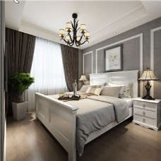 美式清新卧室白灰色背景墙室内装修效果图