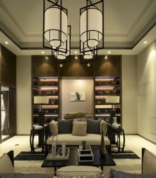 新中式时尚大气风格客厅创意吊灯效果图