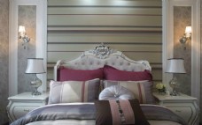 现代时尚卧室紫红色抱枕室内装修效果图