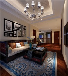 地域风情现代客厅异域风情地毯室内装修效果图