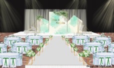 室内设计白绿色小清新婚礼舞台psd效果图