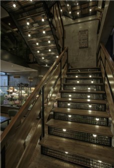 现代轻奢复古餐厅褐色楼梯工装装修效果图