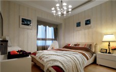 现代室内现代时尚浪漫卧室红白床品室内装修效果图