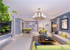 室内装饰美式清新绿植装饰客厅室内装修效果图