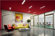 现代办公现代时尚办公室红色天花板工装装修图
