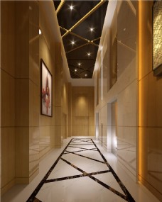现代时尚金色背景墙客厅走廊室内装修效果图