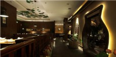 现代时尚复古餐厅金色背景墙工装装修效果图