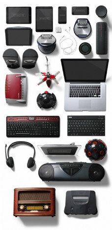 电脑产品科技时尚产品电脑音箱键盘耳机平板俯视图