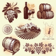棕色手绘葡萄酒卡通矢量素材