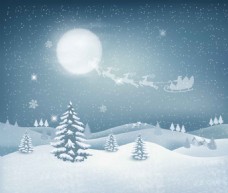 风景季丽冬季夜晚美丽的风景插画