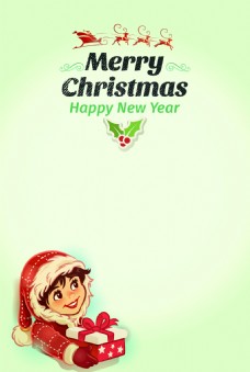 圣诞女孩艺术字英文圣诞红衣女孩送礼海报背景素材