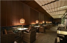 中式清雅餐厅木制背景墙工装装修效果图