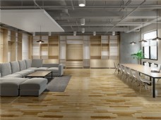 现代办公现代清新办公室木地板工装装修效果图