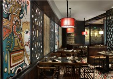 中式室内餐厅餐桌背景墙效果图