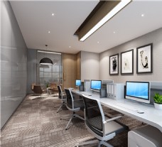 现代时尚小型办公室瓷砖墙面工装装修效果图