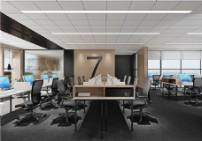 现代办公现代简约格子天花板办公室工装装修效果图