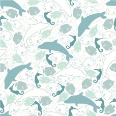 日系绿色调海洋元素壁纸图案装饰设计