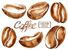 水彩绘香浓的咖啡豆插画