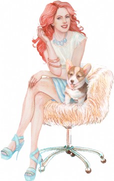 油画女性宠物卡通透明素材