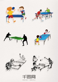 人物画打乒乓球人物漫画手绘元素图案