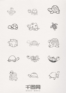线条黑色乌龟动物简笔画
