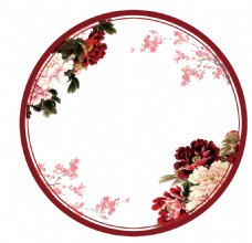 红牡丹中国风红色牡丹圈png元素素材