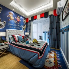 背景墙童趣蓝色系卧室木地板室内装修效果图