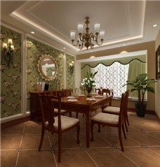 背景墙美式清新客厅花朵形状镜子室内装修效果图