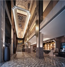 装修花纹现代时尚酒店走廊花纹地板工装装修效果图
