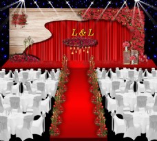 红色花艺婚礼舞台效果图