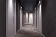 现代冷淡风酒店走廊灰色背景墙工装装修图