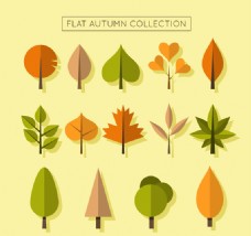 10款彩色秋季树叶和3款树木矢量图