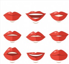 9款扁平化红色嘴唇设计矢量素材