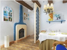 地中海白色砖纹壁纸餐厅背景墙效果图