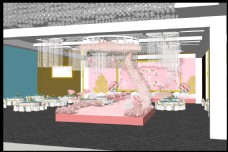 粉色室内3D婚礼效果图