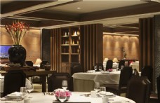 现代高级酒店餐厅白色餐桌工装装修效果图