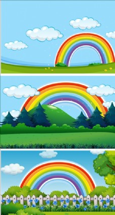 树木卡通彩虹背景