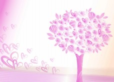 粉色创意热气球大树插画