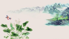 古典背景古典中国风山水花朵背景