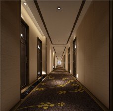 装修花纹现代时尚酒店走廊黄色花纹地毯工装装修图
