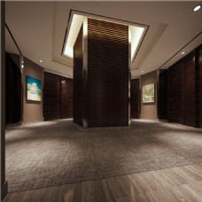 现代时尚酒店走廊木制柱子室内装修效果图