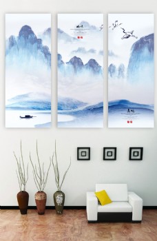 客厅无框画中国风山水画客厅书房装饰画无框画面