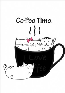 卡通猫咖啡杯矢量图下载